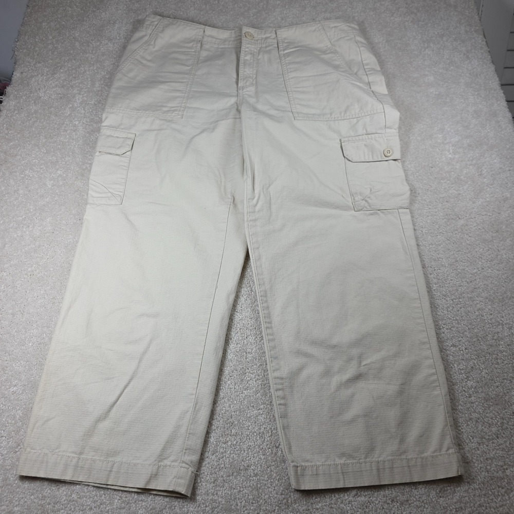 Eddie Bauer Cargo Pants Women 10 Beige Capris Cotton Relaxed Fit Khaki 2000s